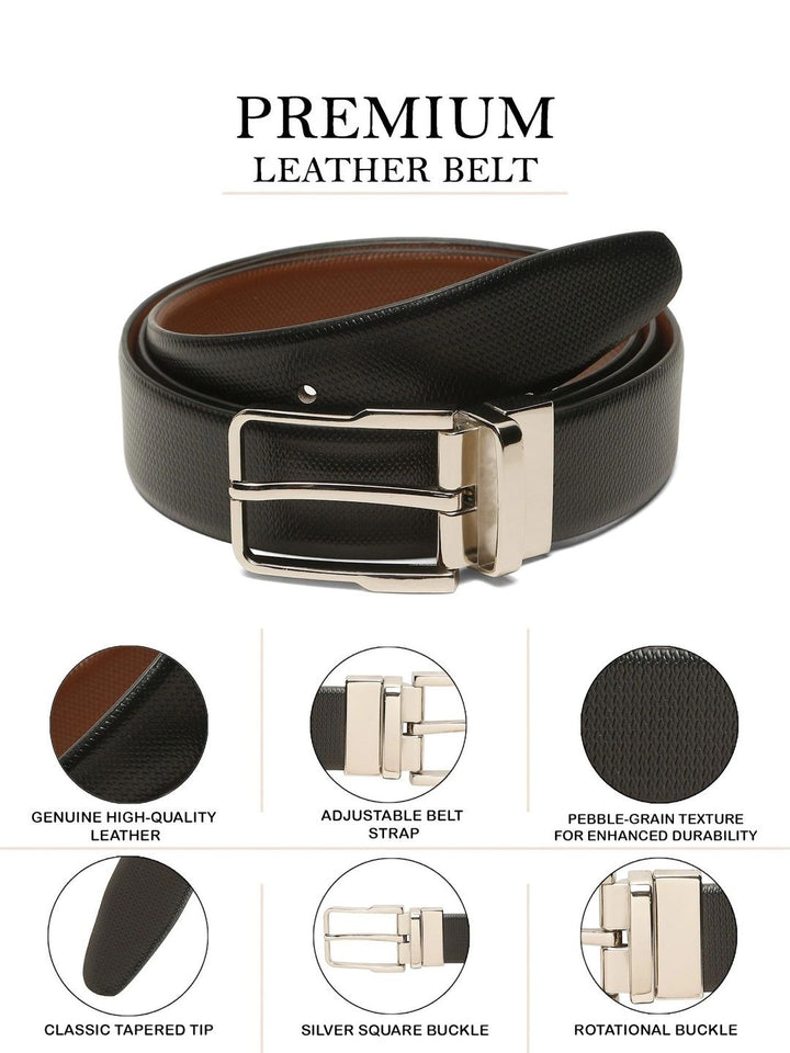 Teakwood Leathers Men Textured Leather Reversible Formal Belt