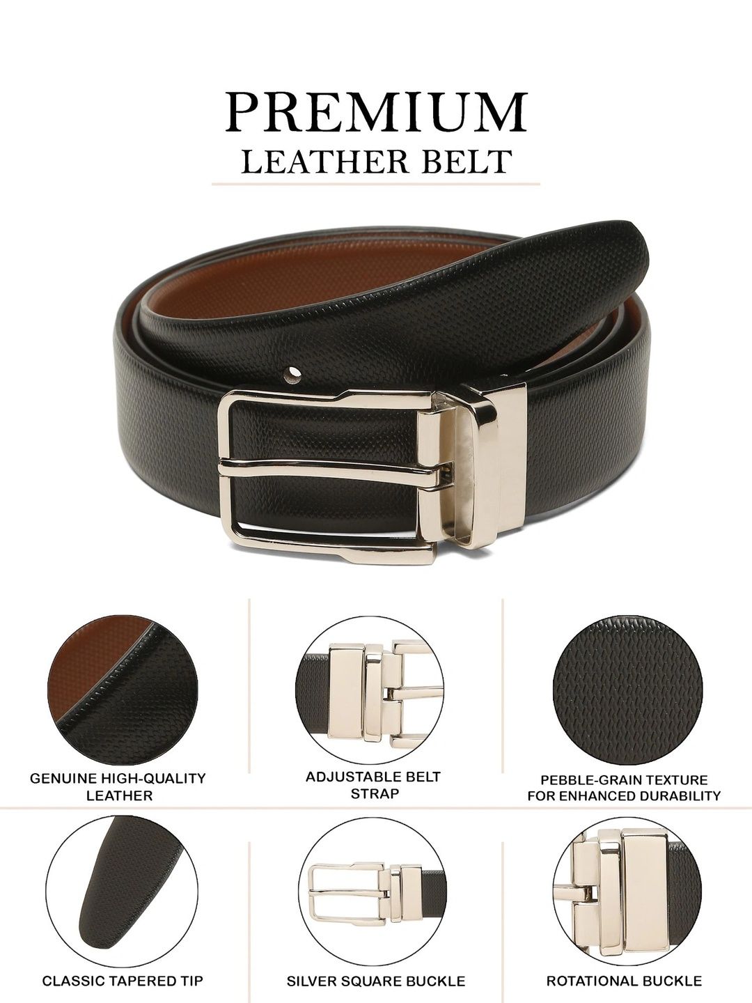Teakwood Leathers Men Textured Leather Reversible Formal Belt