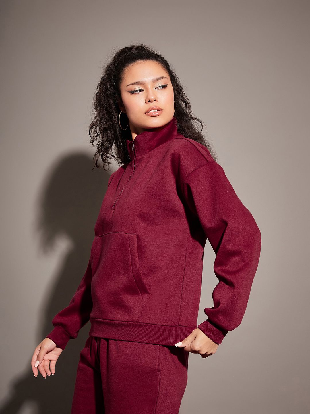 SASSAFRAS Maroon Mock Collar Sweatshirt