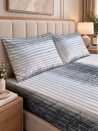 KLOTTHE Striped 300 TC King Bedsheet dengan 2 Sarung Bantal