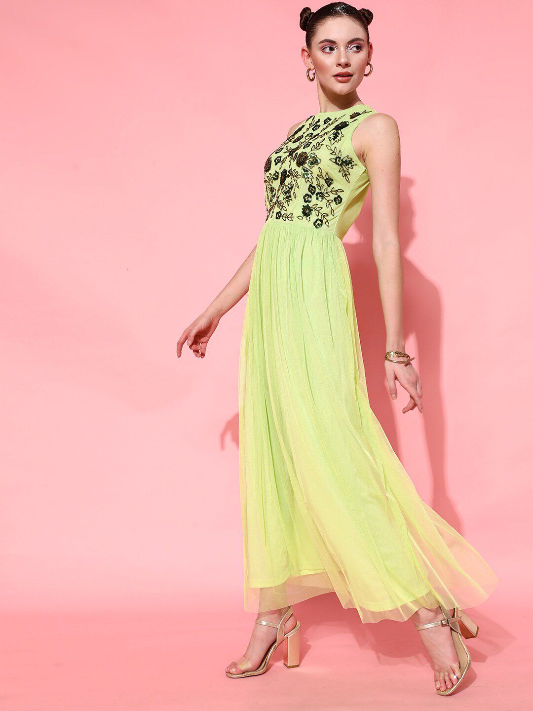 STREET 9 Women Lime Green Embellished Dress