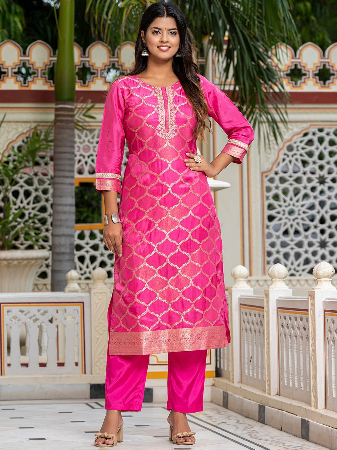 Vishudh Embroidered Thread Work Kurta & Trousers With Dupatta