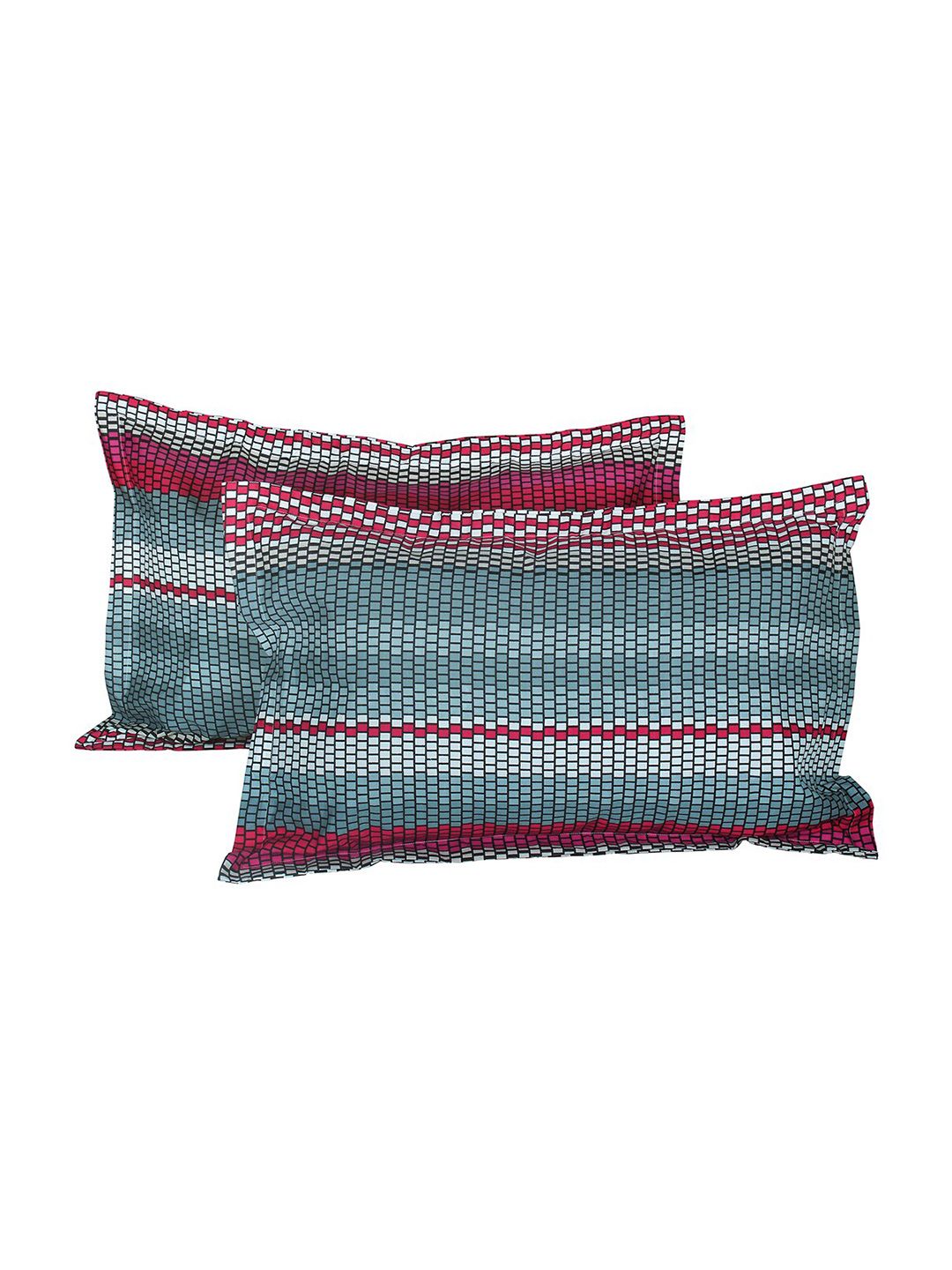 Story@home Grey & Red Striped 180 TC Flat Queen Bedsheet with 2 Pillow Covers