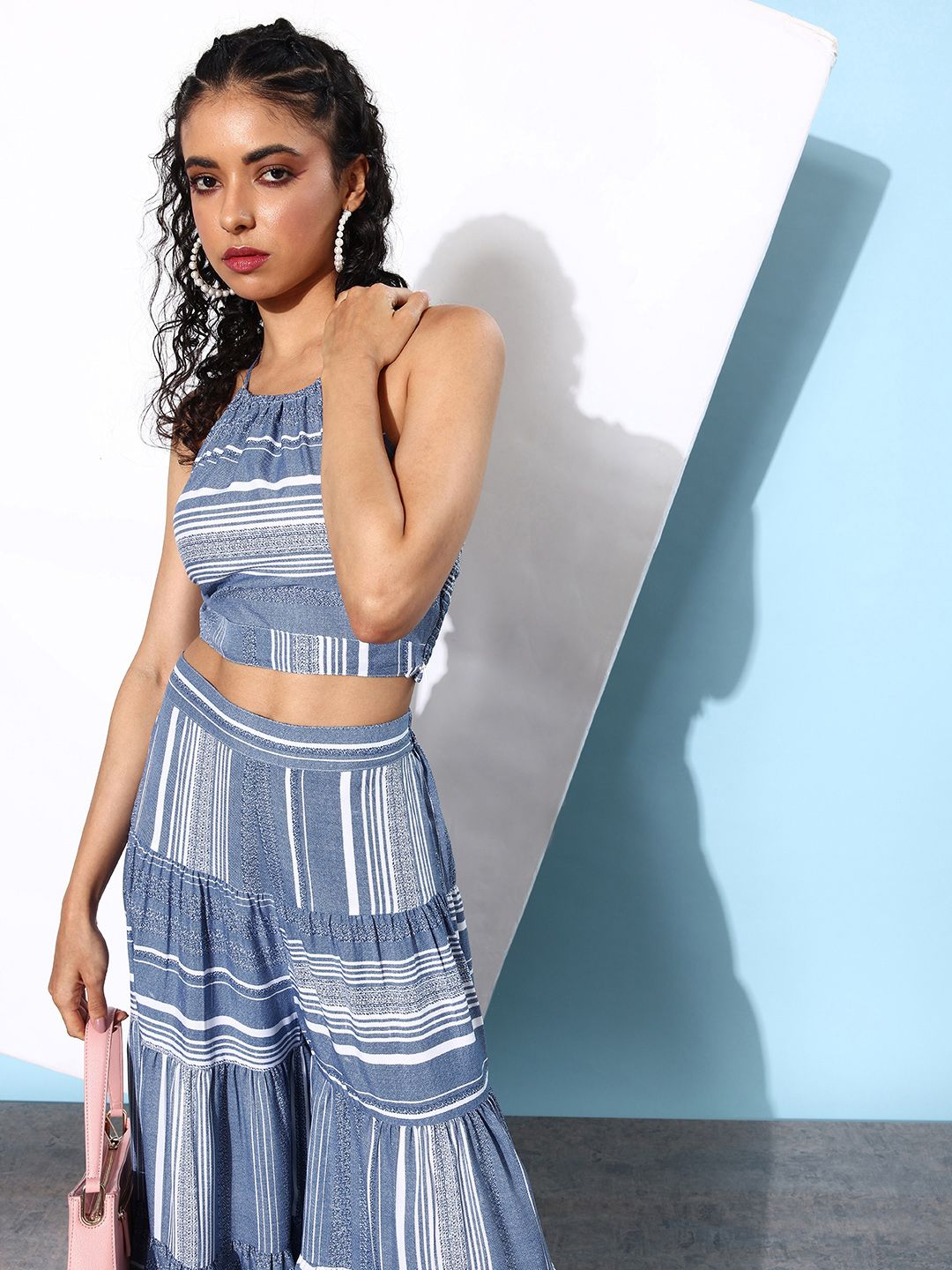QUIERO Women Stunning Blue Striped Co-Ords Jumpsuit