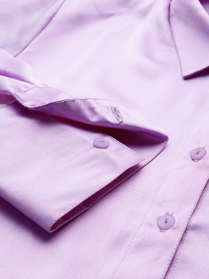 STREET 9 Women Lavender Shirt Style Crop Top