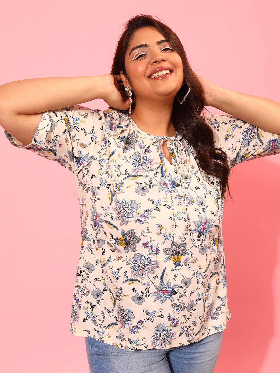 CURVY STREET Floral Print Top