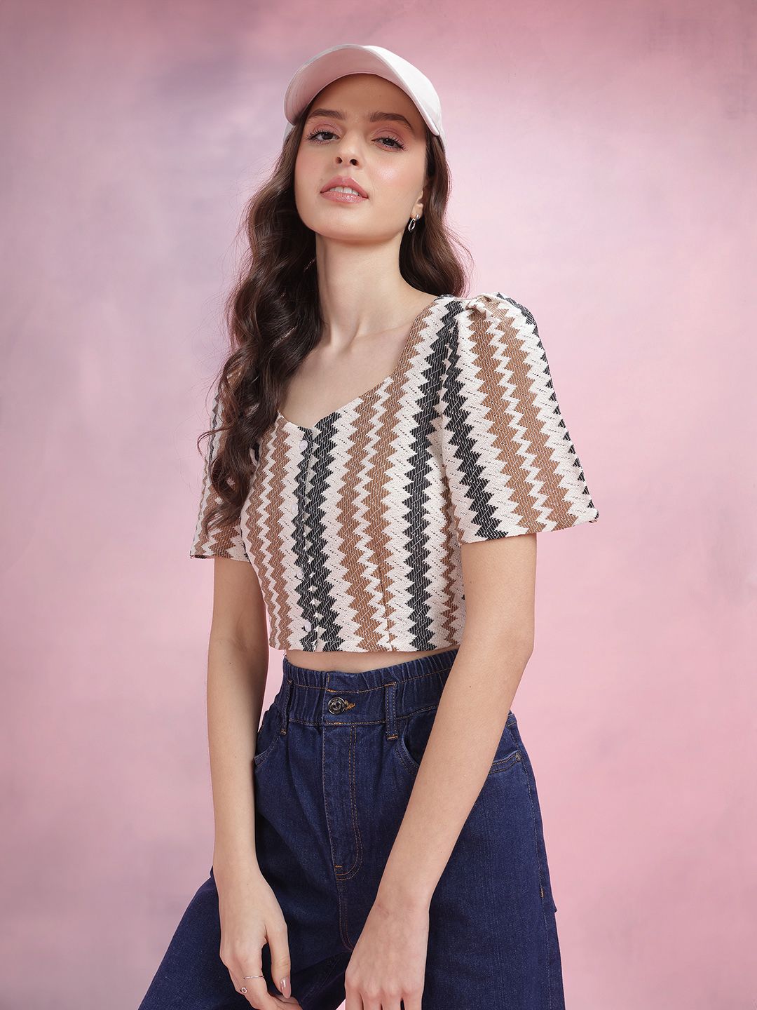 DressBerry Self-Striped Crop Shirt