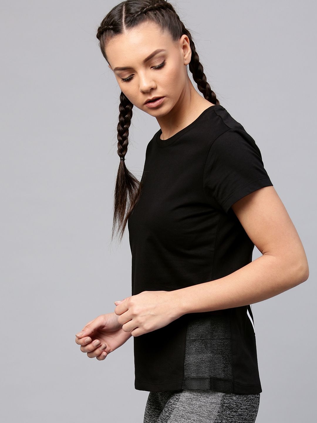 HRX by Hrithik Roshan Women Black Net Cotton T-shirt