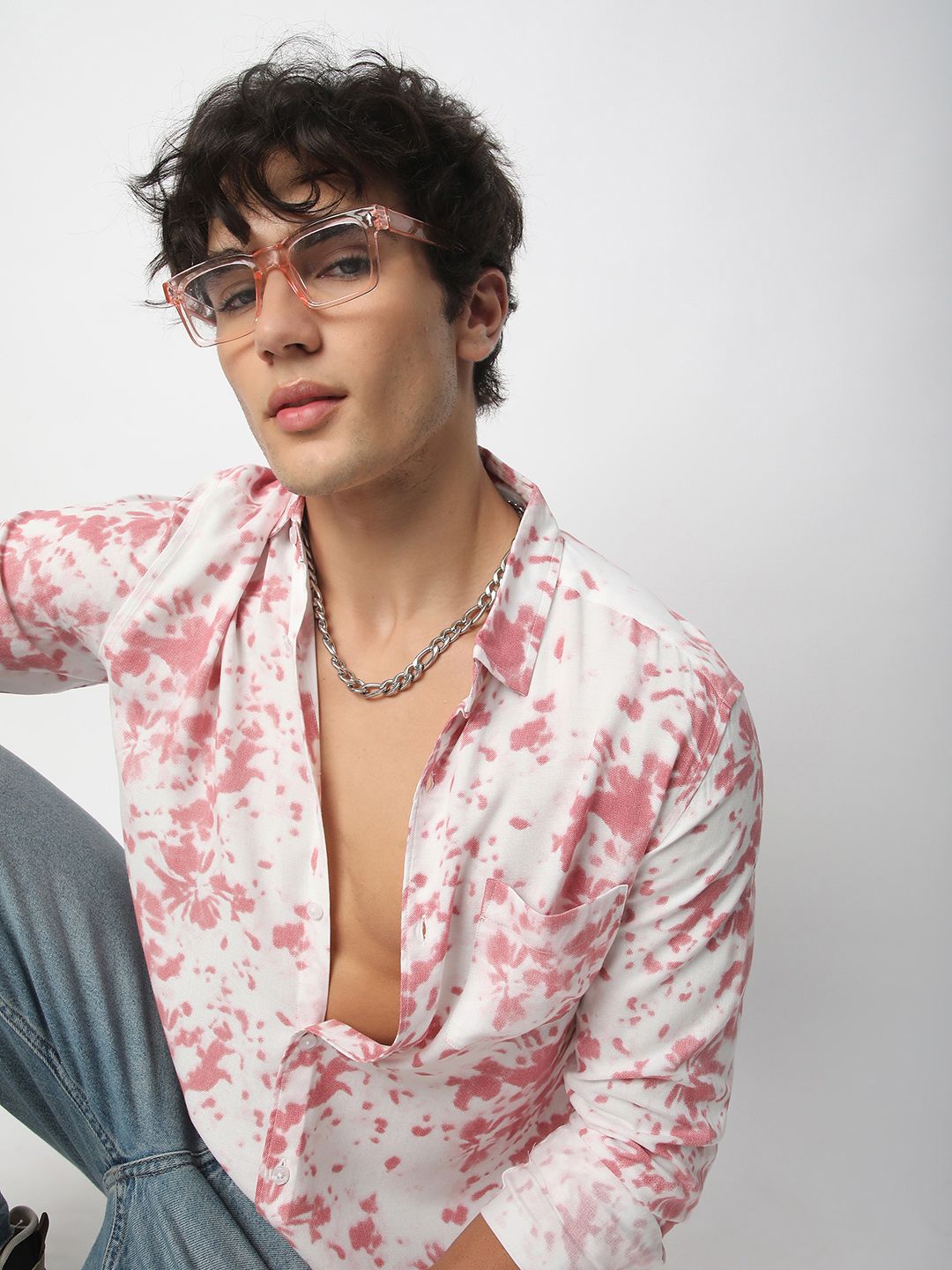 VASTRADO Men Classic Spread Collar Tie and Dye Printed Slim Fit Casual Shirt