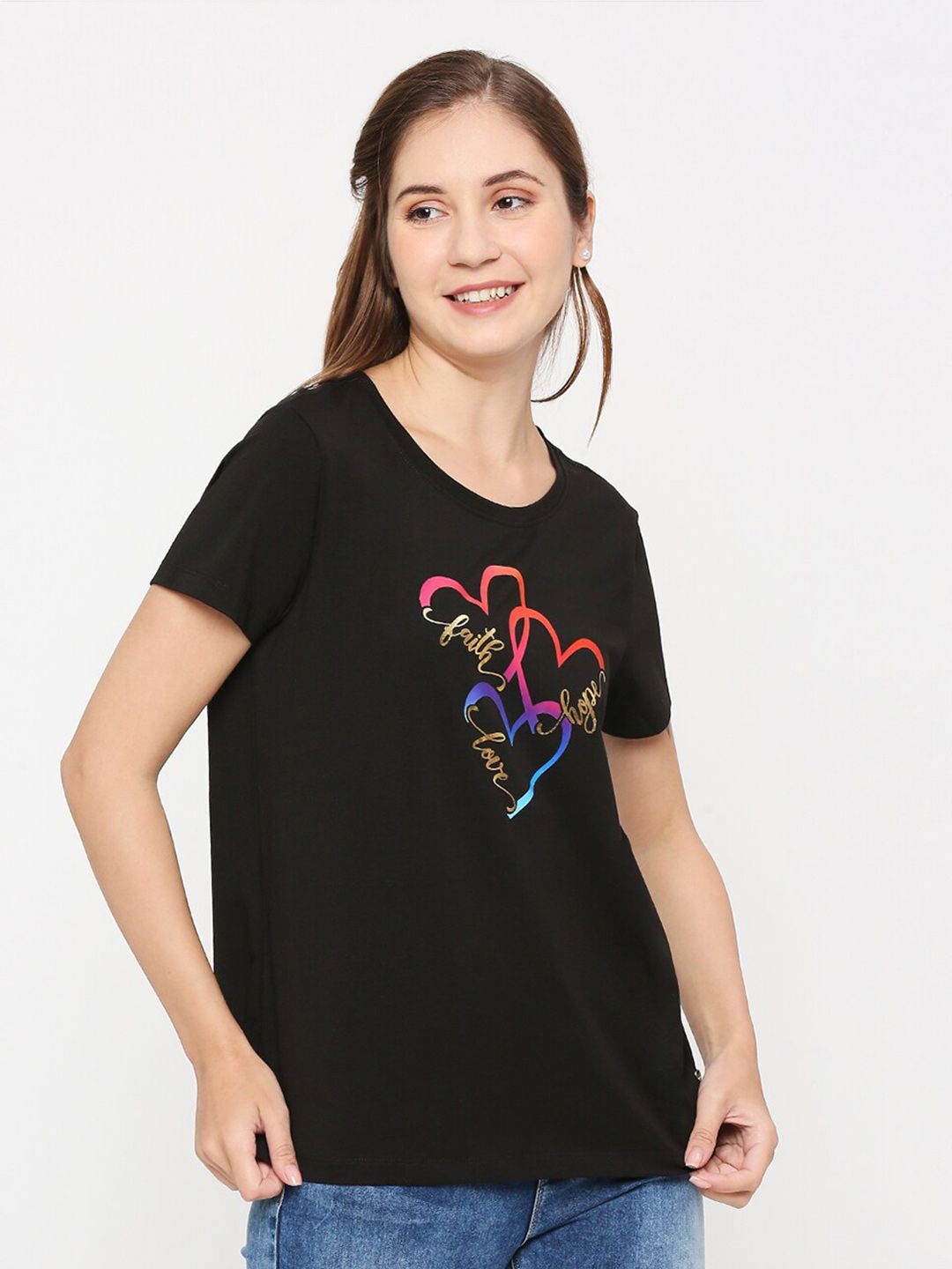 SPYKAR Women Black Printed T-shirt