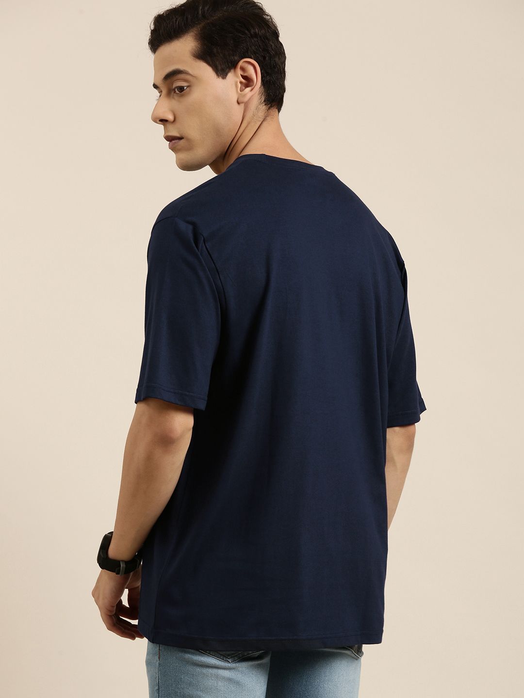 DILLINGER Men Navy Blue Typography Printed Pure Cotton Oversized  T-shirt