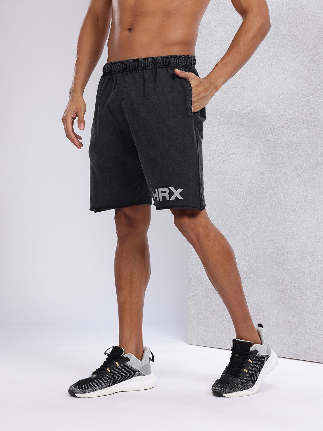 HRX by Hrithik Roshan Men Brand Logo Print Pure Cotton Washed Effect Training Shorts