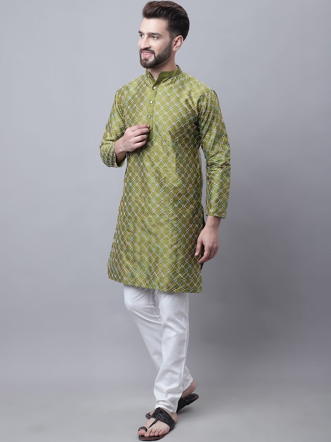 SOJANYA Motif Etnik Lelaki Sulam Kurta Dengan Baju Tidur & Jaket Nehru