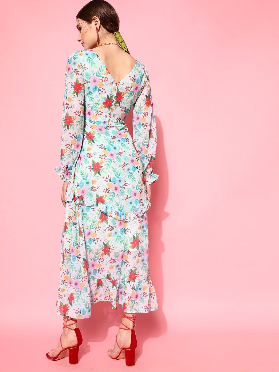 STREET 9 Green Floral Georgette Maxi Dress