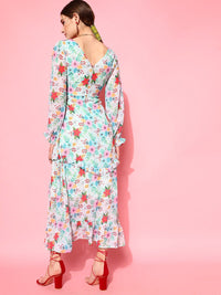 STREET 9 Green Floral Georgette Maxi Dress