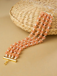 Zaveri Pearls Women Peach-Coloured Gold-Plated Wraparound Bracelet