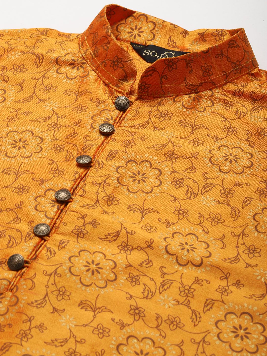 SOJANYA Men Orange Ethnic Motifs Printed Kurta & Churidar Comes with a Nehru Jacket