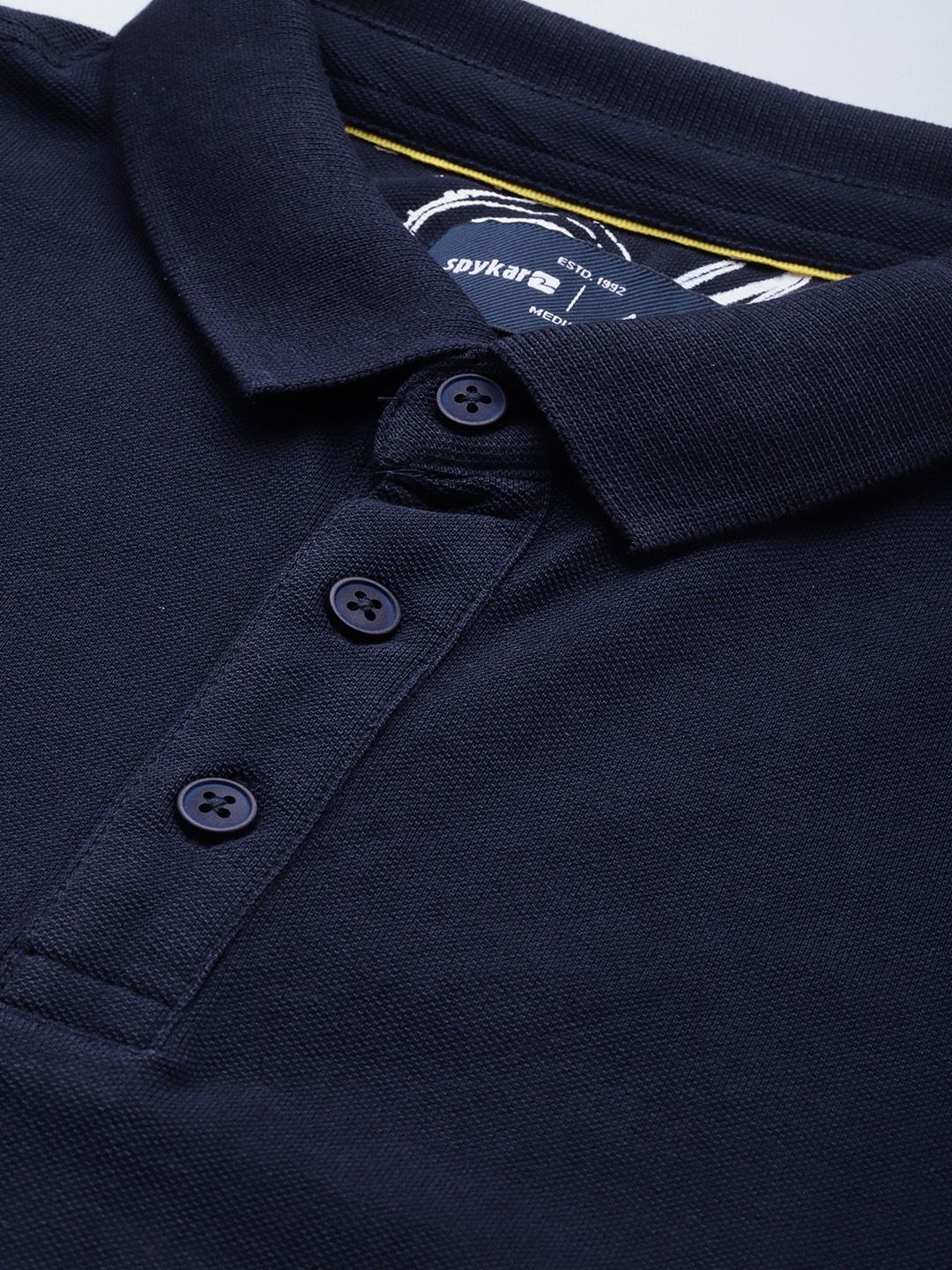 SPYKAR Men Polo Collar Indigo Pure Cotton Slim Fit T-shirt With Minimal Embroidered Detail