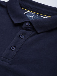 SPYKAR Men Polo Collar Indigo Pure Cotton Slim Fit T-shirt With Minimal Embroidered Detail
