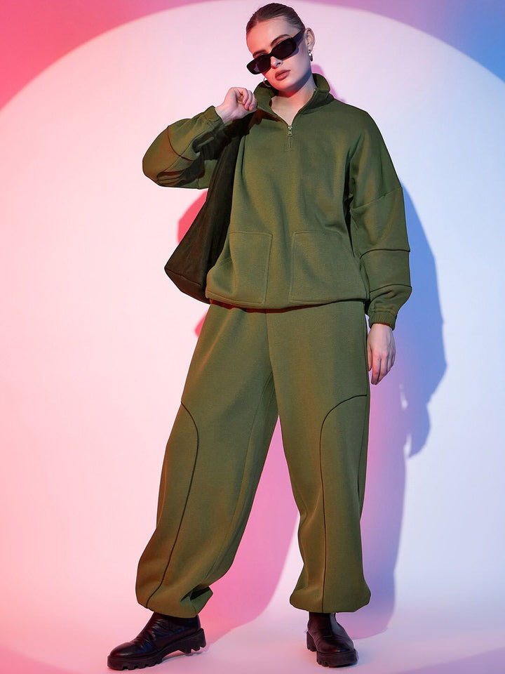 STREET 9 Women Olive Green Piping Loose Fit Joggers