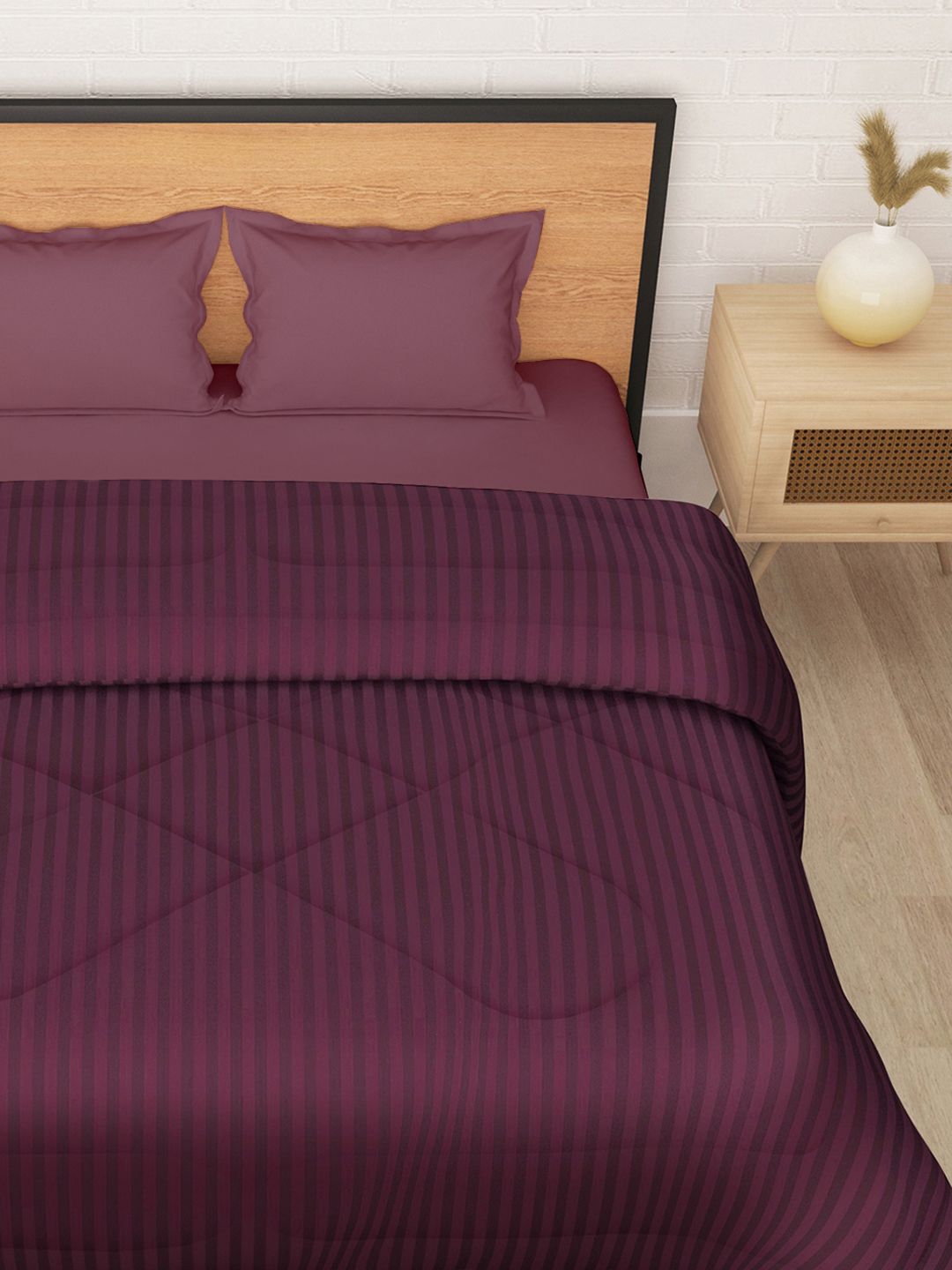 Story@home Maroon Striped 180 GSM Ac Room Reversible Double Bed Comforter