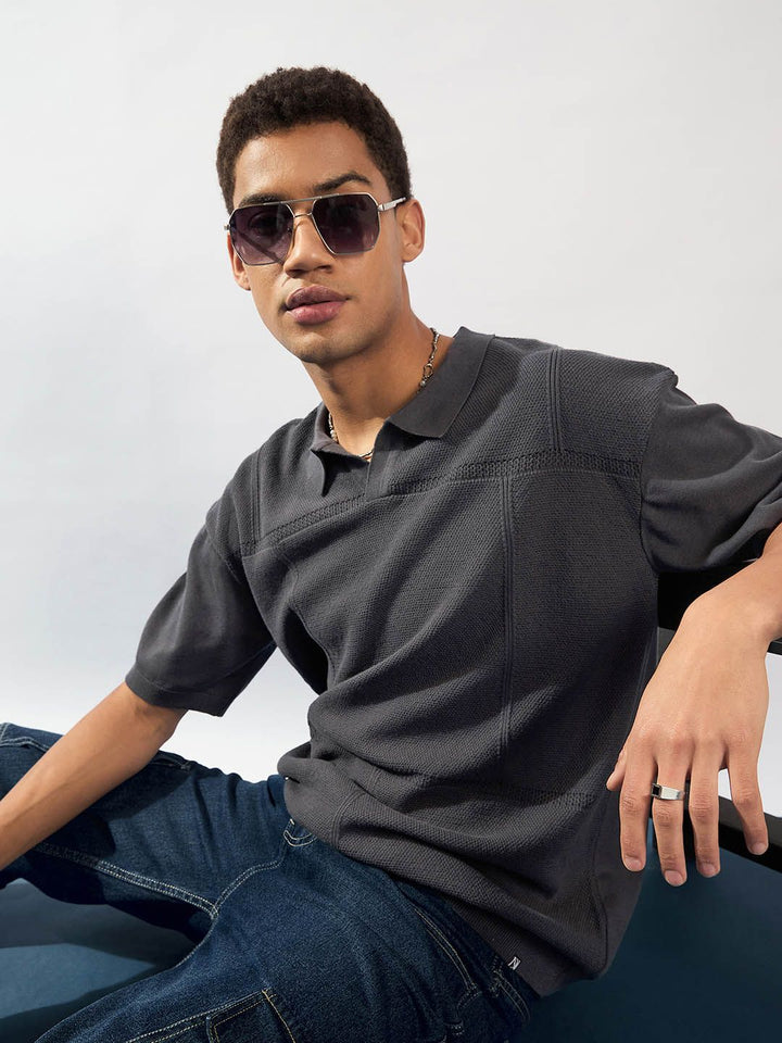DENNISON Oversized Polo Collar Knitted T-Shirt