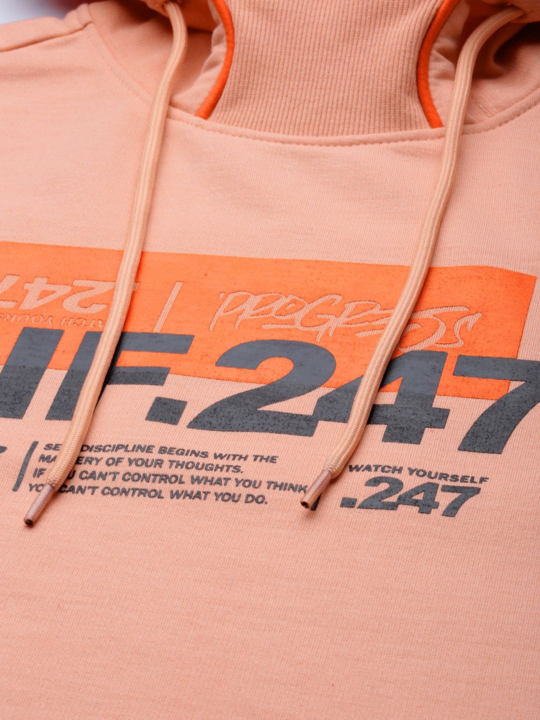 The Indian Garage Co Men Peach-Coloured Printed Hooded Sweatshirt