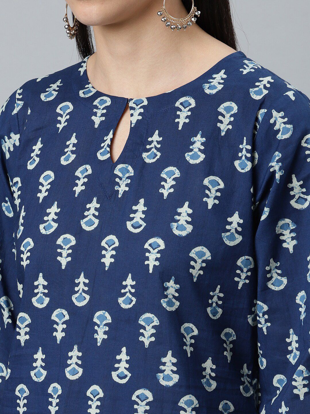 Libas Women Blue Ethnic Motifs Printed Pure Cotton Kurta with Palazzos & Dupatta