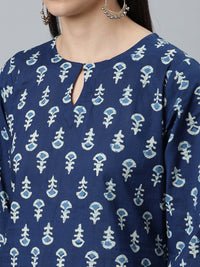 Libas Women Blue Ethnic Motifs Printed Pure Cotton Kurta with Palazzos & Dupatta
