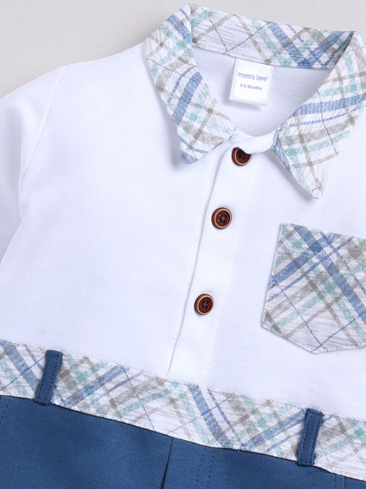 Moms Love Infant Boys Pocket Detail Checked Sleepsuit