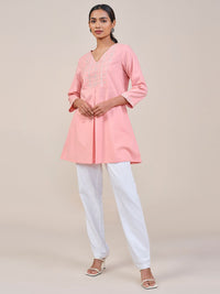 Global Desi Women Cotton V Neck Pink Tunic