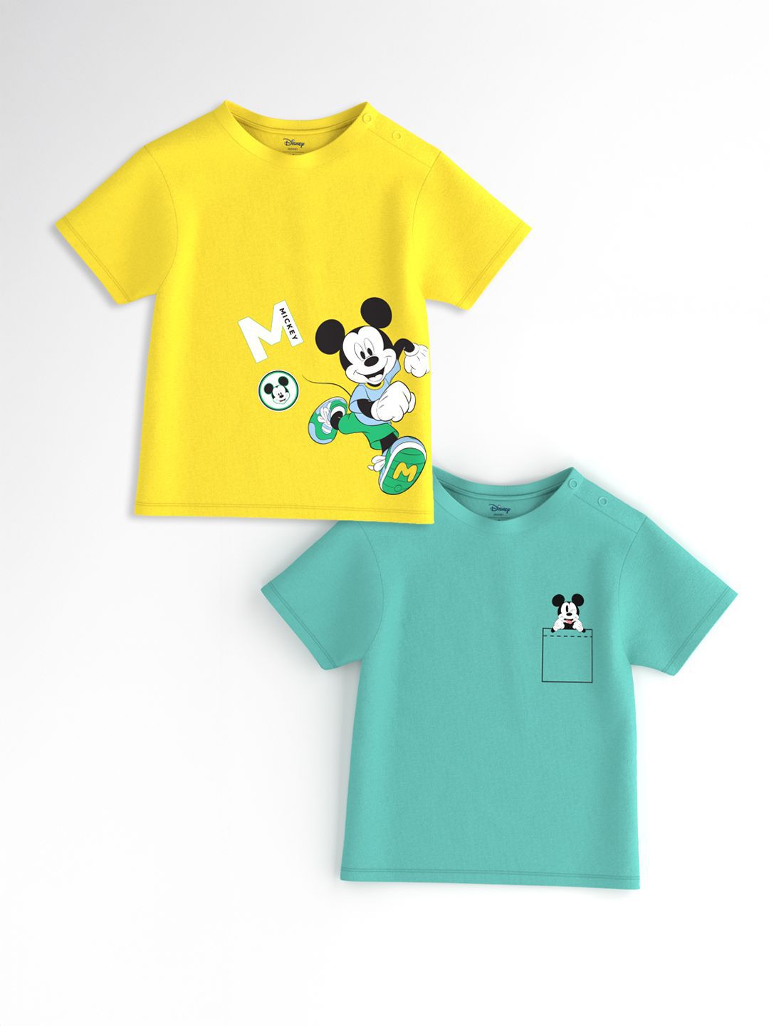 Nauti Nati Disney Boys Pack of 2 Mickey Mouse Printed Antimicrobial Jersey Cotton T-Shirts