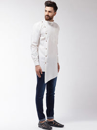 SOJANYA Lelaki Off-White Solid Asymmetric Kurta