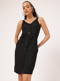 DressBerry Girly Glam Striped Belted Sleeveless Dress