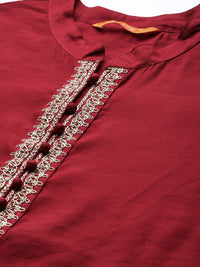 Indo Era Women Striped High Slit Thread Work Liva Kurta With Trousers & Dupatta