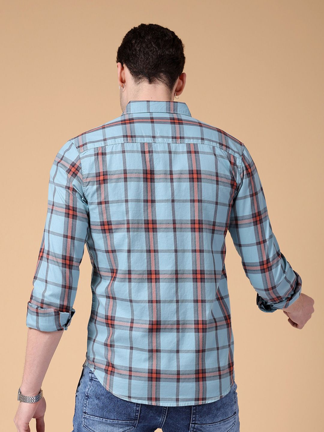 The Indian Garage Co Slim Fit Tartan Checked Pure Cotton Casual Shirt