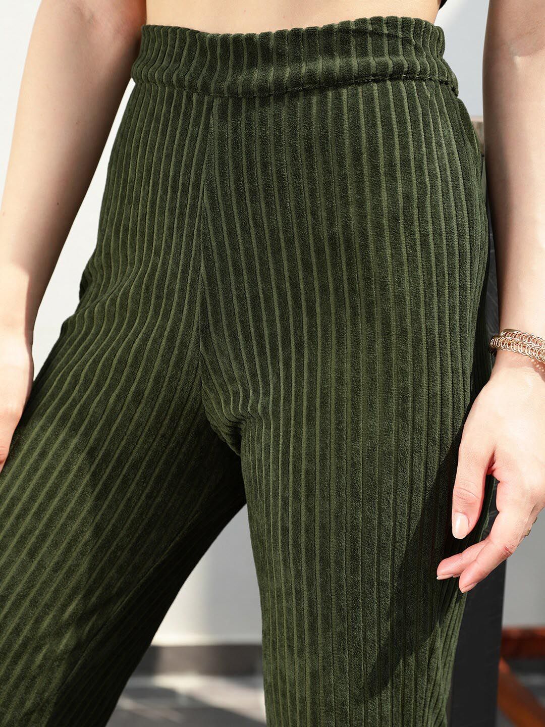 STREET 9 Women Olive Green Loose Fit High-Rise Trousers