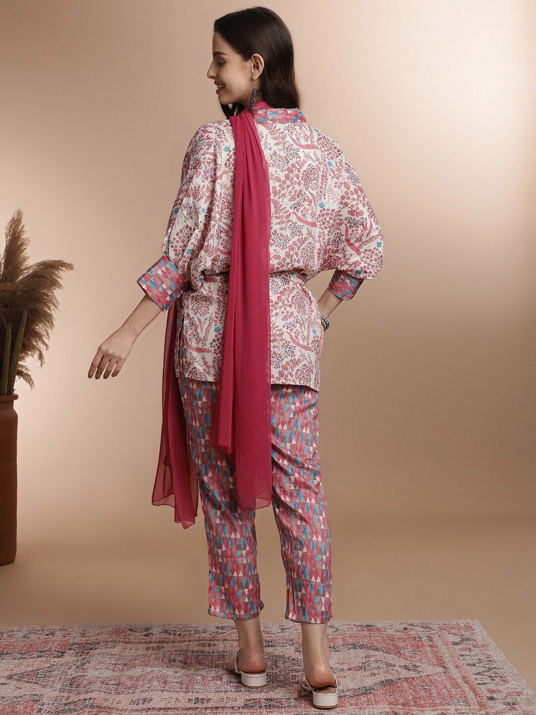 Anouk Floral Printed Top & Trousers With Dupatta