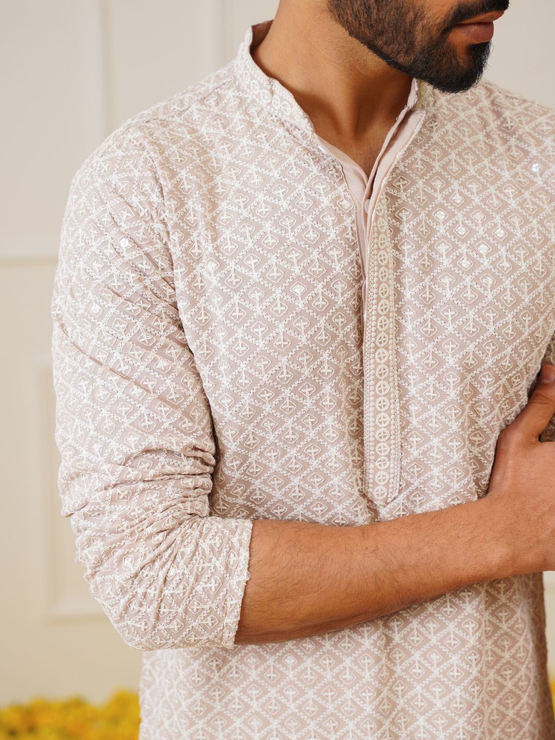 Jompers Geometric Embroidered Thread Work Pure Cotton Kurta With Pyjamas