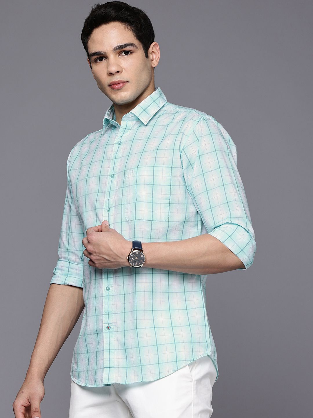 Raymond Pure Cotton Slim Fit Checked Casual Shirt