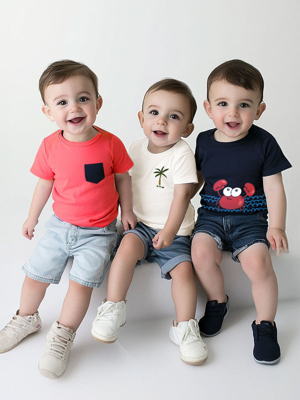 Nauti Nati Boys Pack Of 3 Graphic Printed Cotton Antimicrobial T-shirts