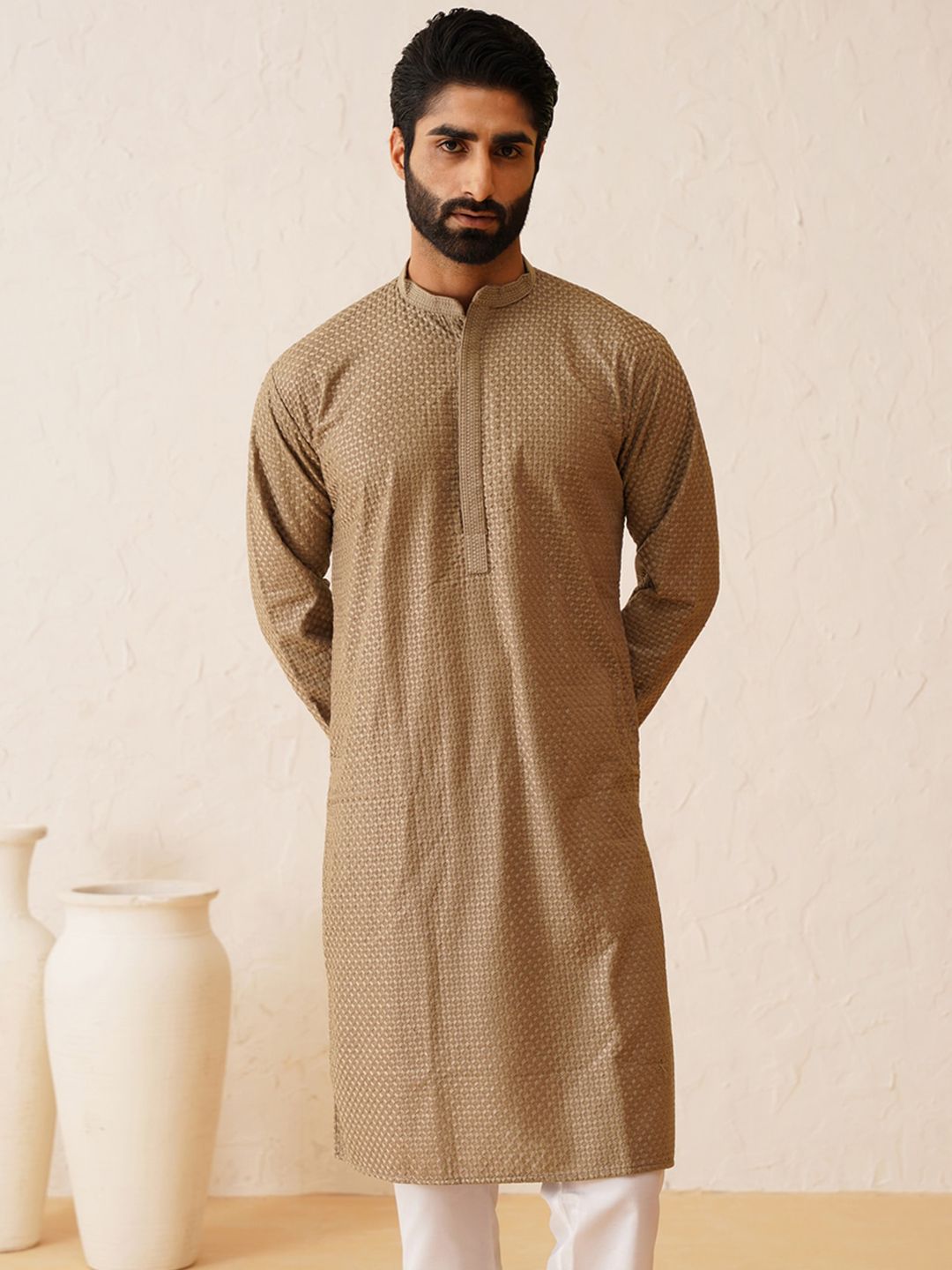 SOJANYA Embroidered Regular Thread Work Pure Cotton Kurta with Churidar
