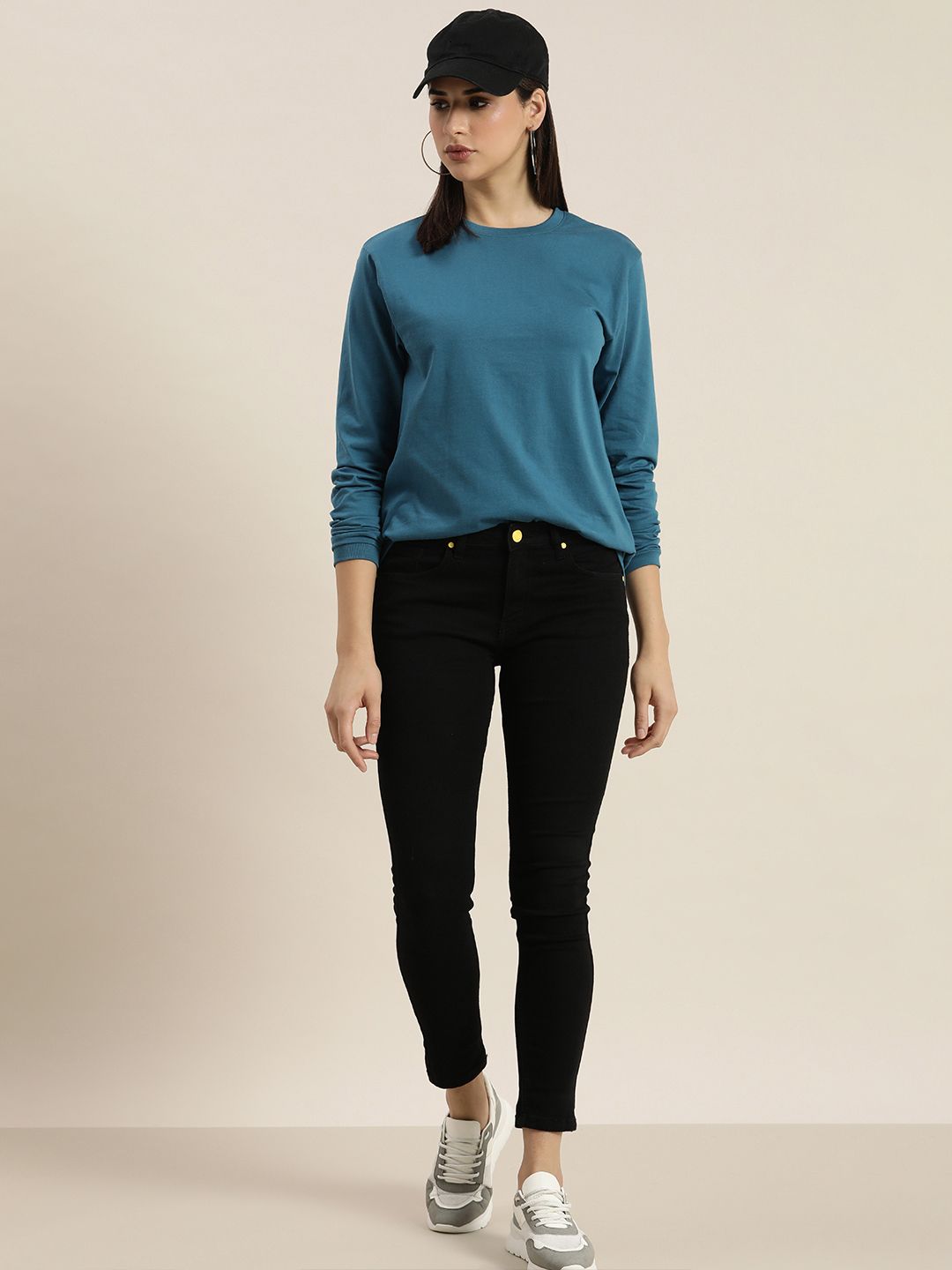 DILLINGER Women Blue Solid Cotton Oversized T-shirt