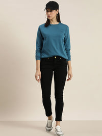 DILLINGER Women Blue Solid Cotton Oversized T-shirt