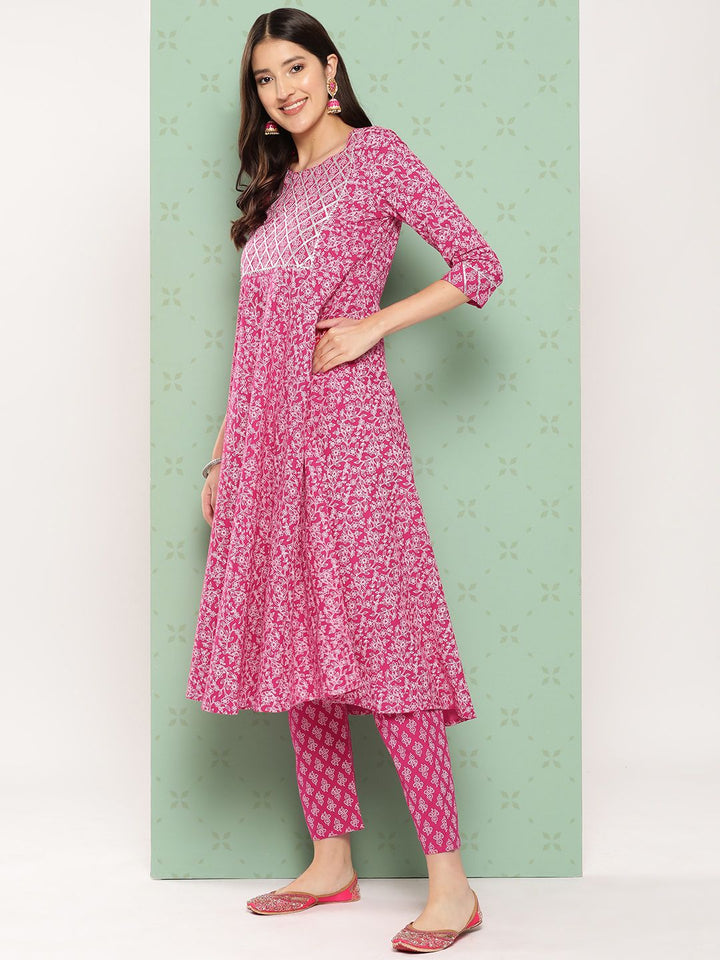 KALINI Women Ethnic Motifs Printed Empire Gotta Patti Kurta with Trousers & With Dupatta