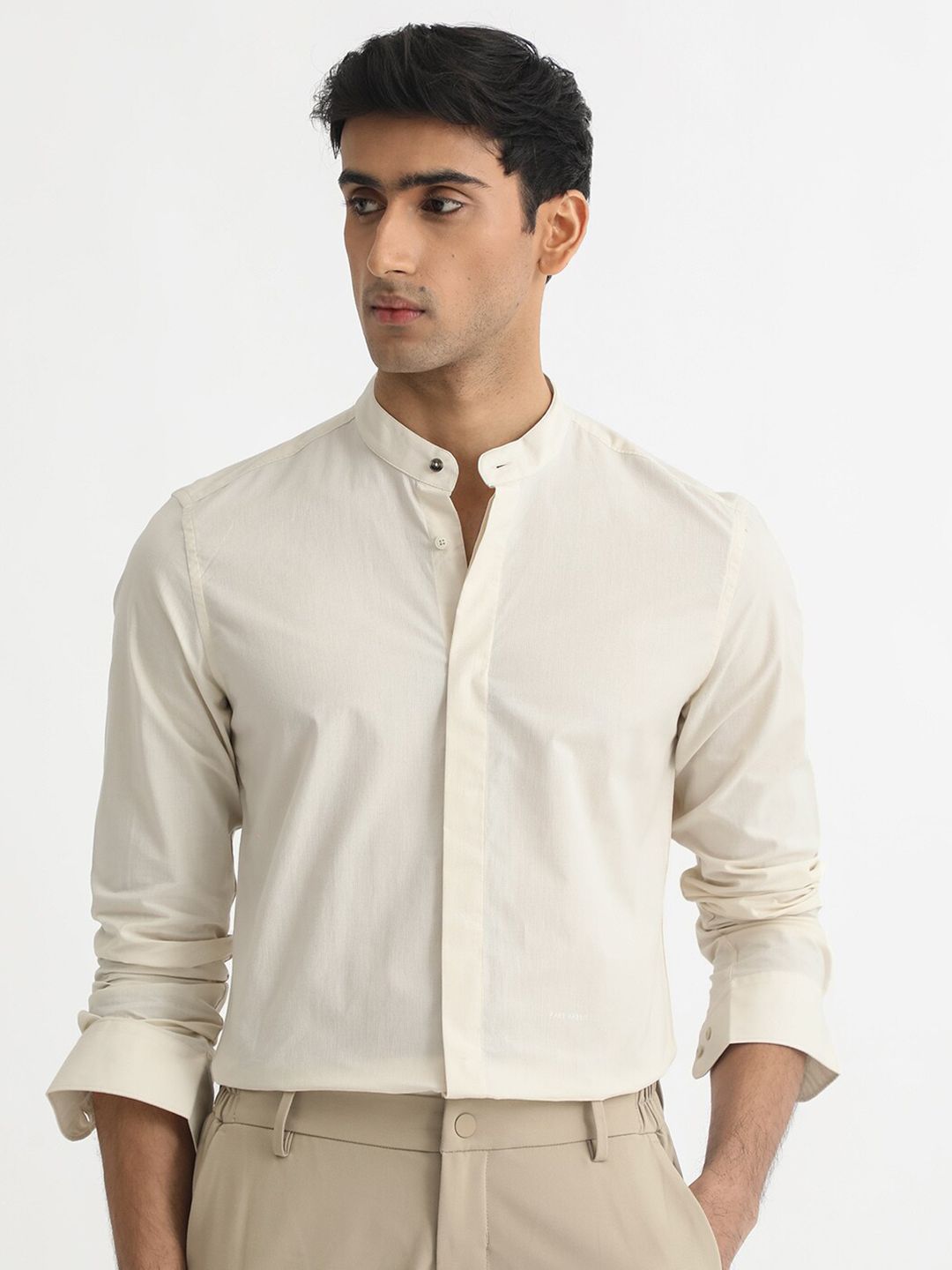 RARE RABBIT Men Cadmi Slim Fit Mandarin Collar Cotton Shirt