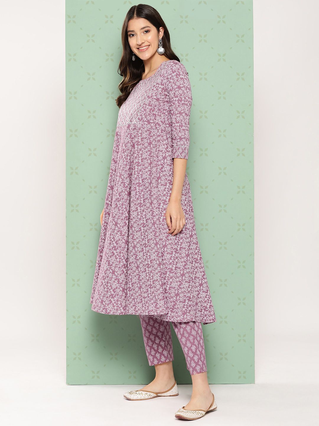 KALINI Women Ethnic Motifs Printed Empire Gotta Patti Kurta with Trousers & With Dupatta