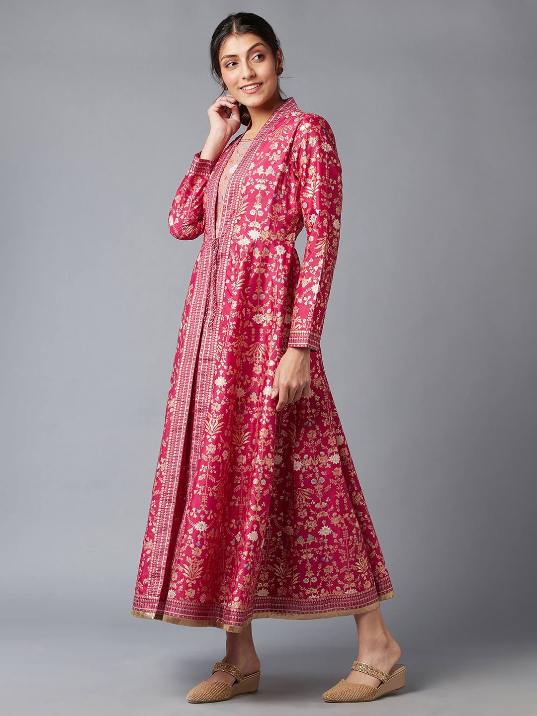 W Women Red Floral Ethnic Maxi Dress