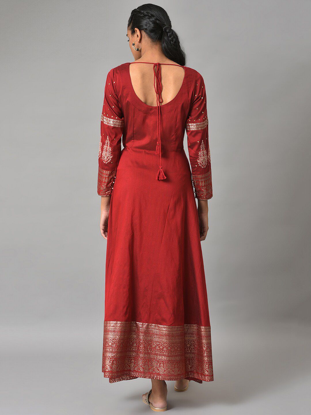 W Red Embellished Fit & Flare Maxi Ethnic Dress