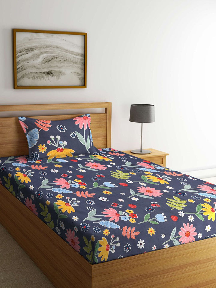 KLOTTHE Policotton Daun Berbilang Warna 210 TC Single Halus 2 Cadar dengan 2 Sarung Bantal-220 x 150 cm